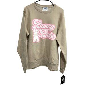 Pacific and Co NWT Beige and Pink Bunny Babe Graphic Crewneck Sweatshirt SZ XL